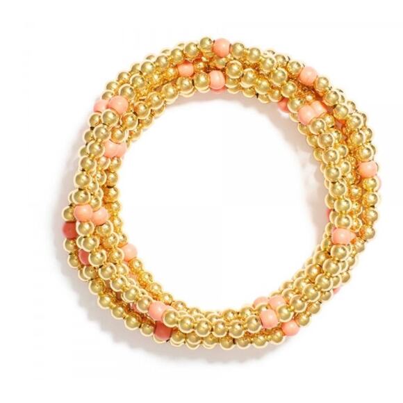RETAIL $35 Set of 7 Gold & Pink Tone Beaded Bracelets*Stretchy - Picture 1 of 1